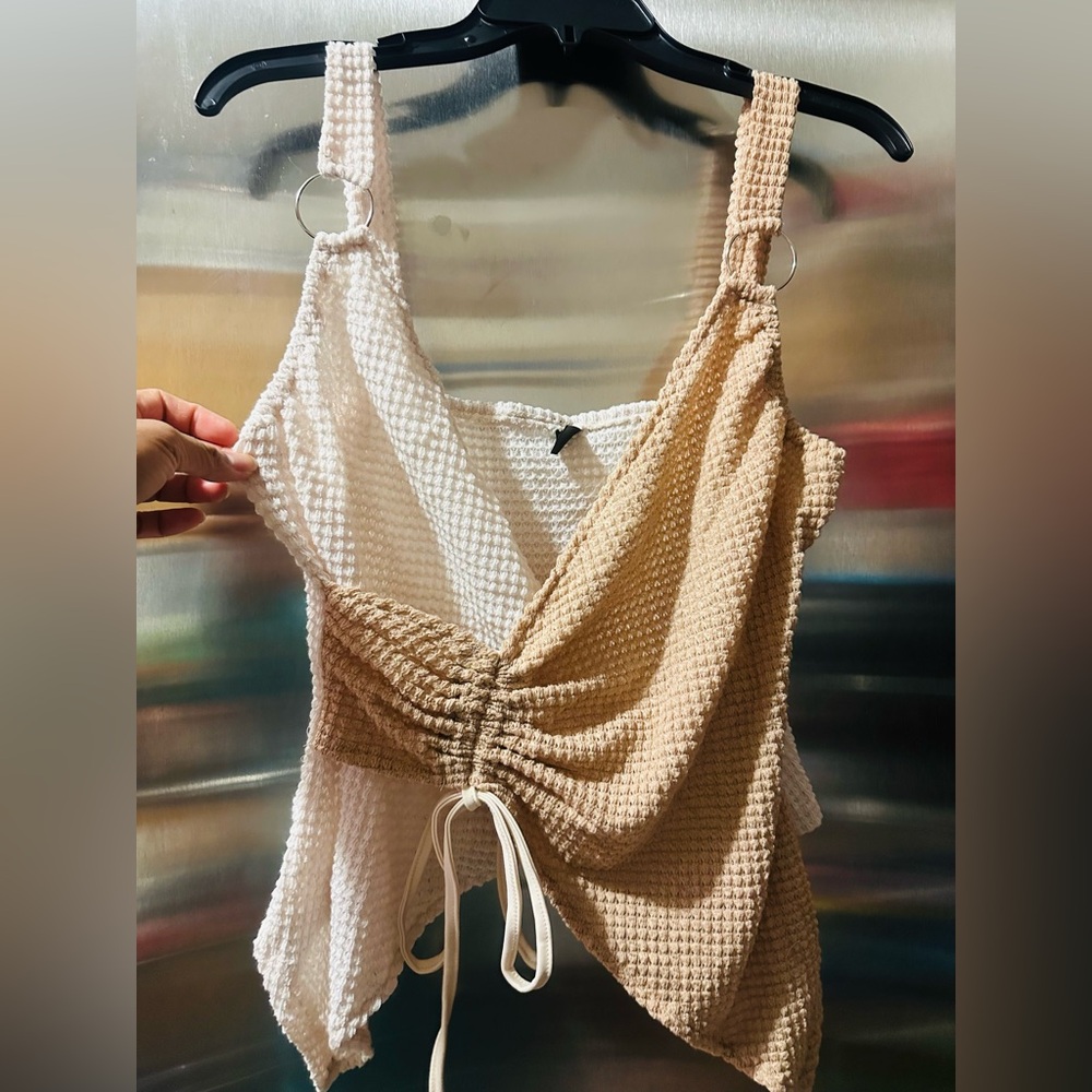 Two-Tone Waffle-Knit Textured Women’s Top